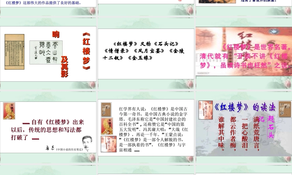 天津市武清区杨村四中高二语文(红楼梦)课件 新人教版 课件