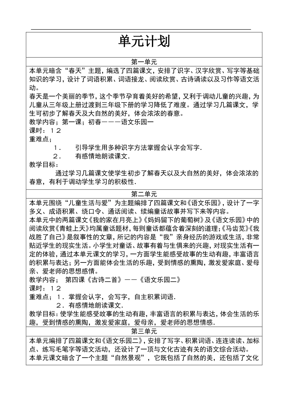 A版三年级语文下册教案(全册)及教学计划_第3页