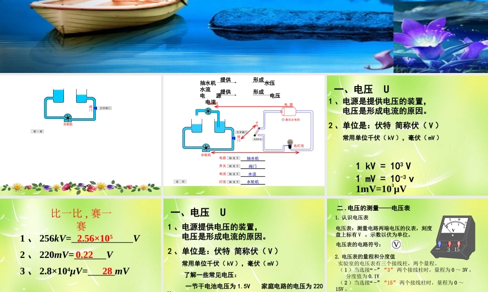九年级物理上册 42 电压 电流形成的原因课件 (新版)教科版 课件