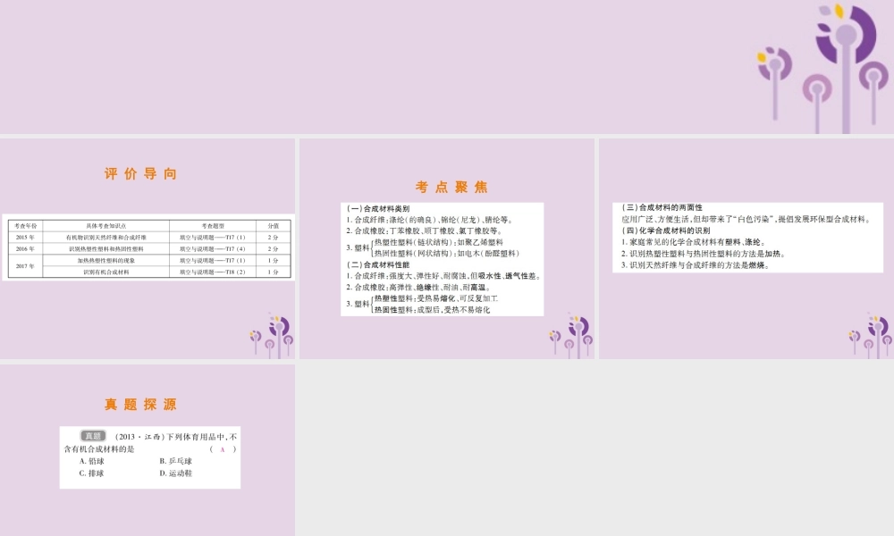 中考化学总复习 第二部分 专题提升 专题4 化学与社会发展 二 合成材料课件