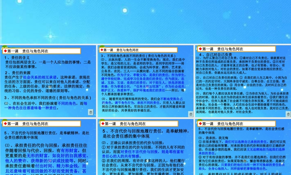 九年级政治 第一单元(承担责任 服务社会)复习课件 人教新课标版 课件