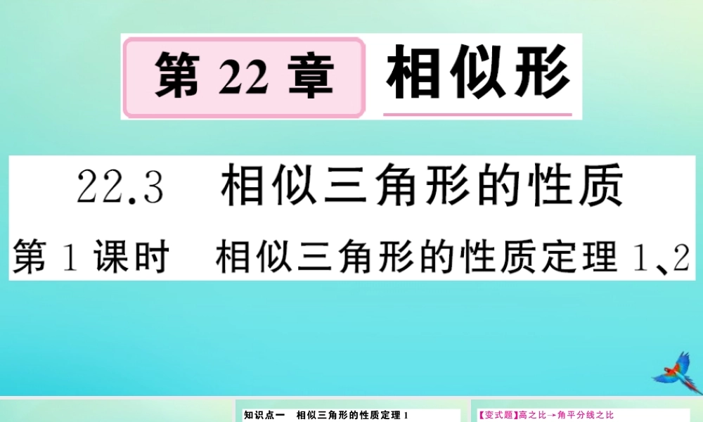 九年级数学上册 第22章 相似形 223 相似三角形的性质 第1课时 相似三角形的性质定理1、2作业课件 (新版)沪科版 课件