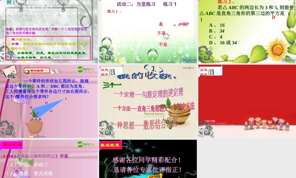 八年级数学上册 §14.1.2直角三角形的判定课件 华东师大版 课件