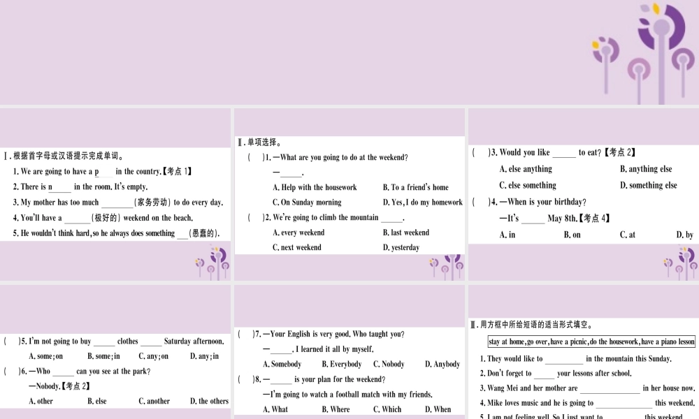 七年级英语下册 Module 3 Making plans Unit 1 What are you going to do at the weekends习题课件 (新版)外研版 课件