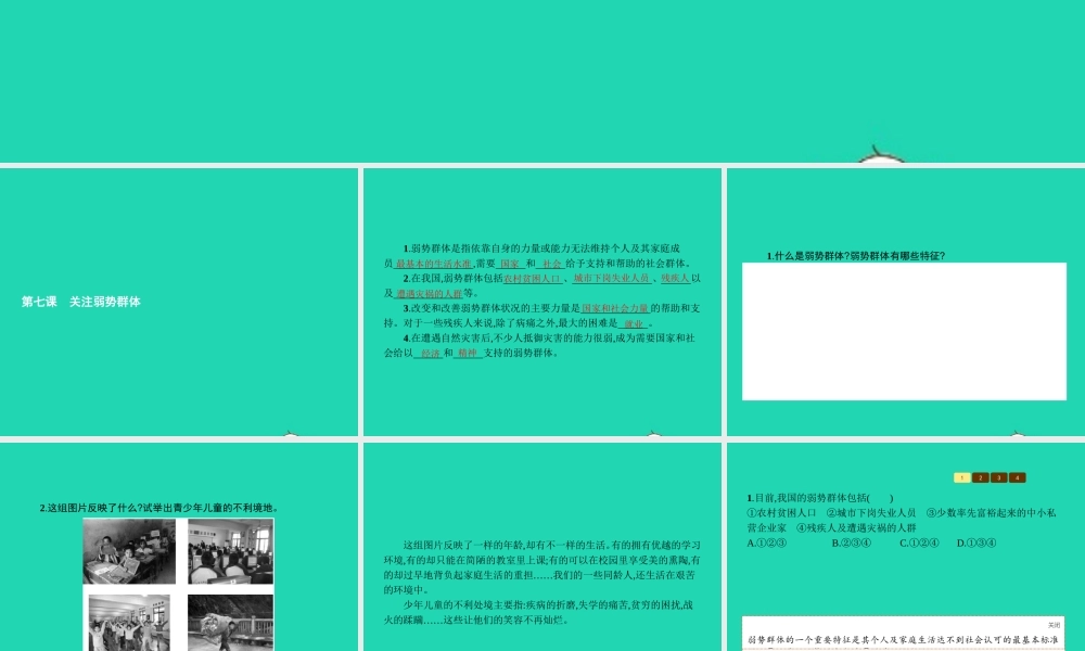 九年级政治全册 第三单元 同在阳光下 7 关注弱势群体课件 教科版 课件
