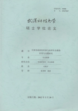 中国非政府组织参与农村社会救助作用与功能研究
