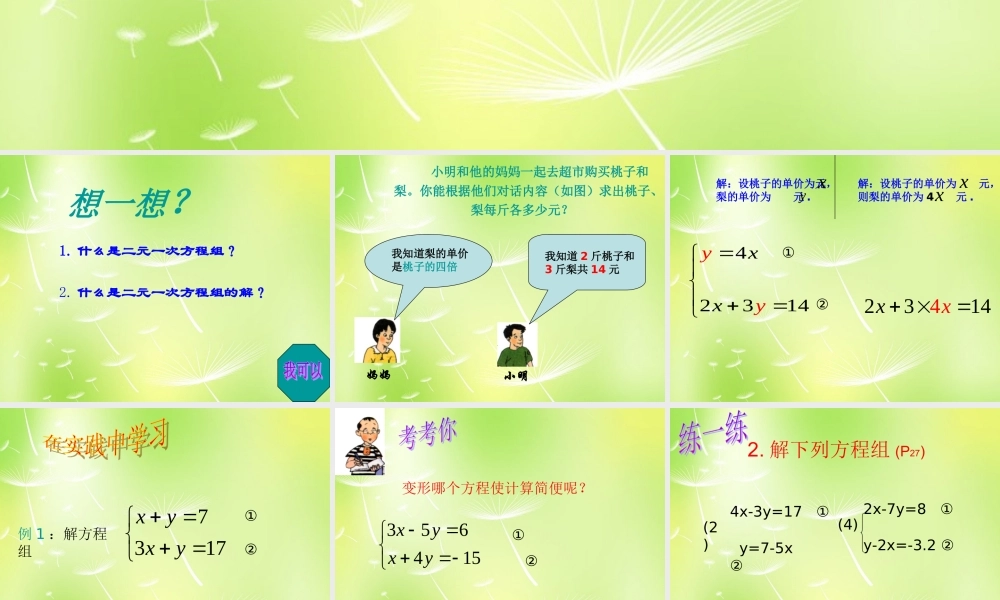 广西桂林市永福县三皇中学七年级数学下册 8.1 二元一次方程组课件 (新版)新人教版