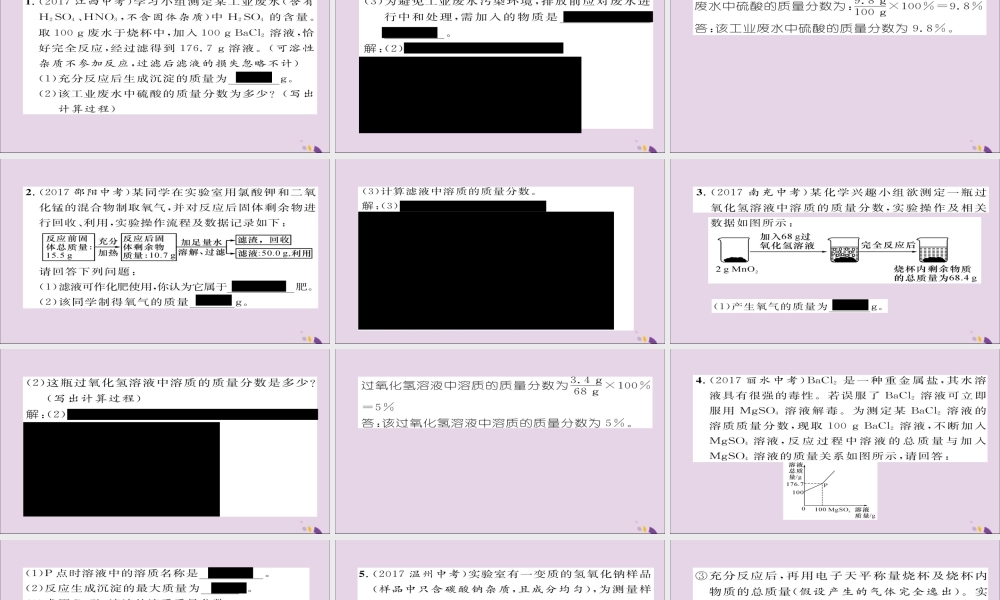 中考化学复习 第二编 重点题型突破篇 专题9 综合计算题(精练)课件