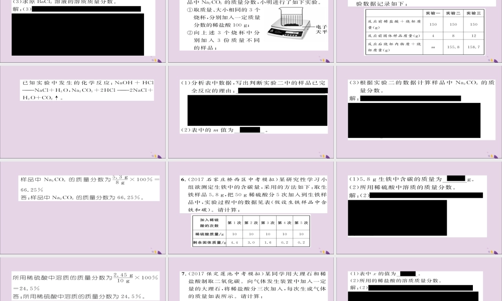 中考化学复习 第二编 重点题型突破篇 专题9 综合计算题(精练)课件