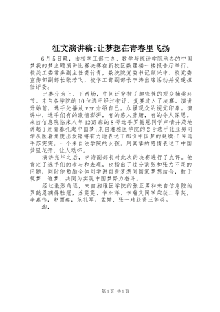 征文演讲稿-让梦想在青春里飞扬