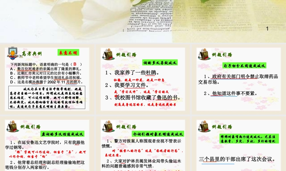 辨析并修改病句之表意不明