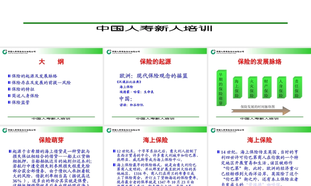 保险原理—中国人寿保险公司新人培训课程PPT模板课件演示文档幻灯片资料
