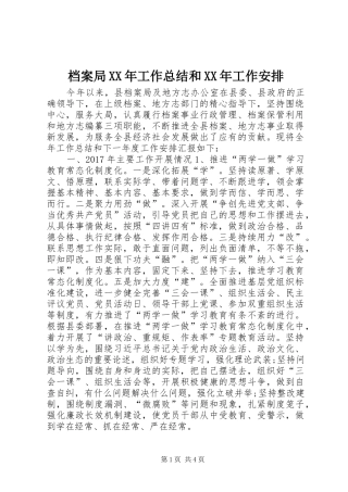 档案局XX年工作总结和XX年工作安排