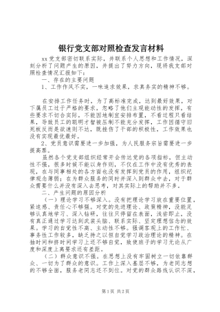 银行党支部对照检查发言材料