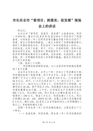 市长在全市“看项目、抓落实、促发展”现场会上的讲话