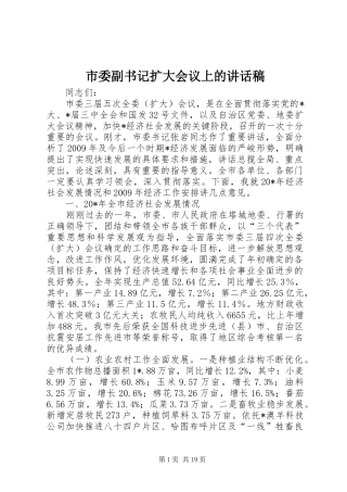 市委副书记扩大会议上的讲话稿
