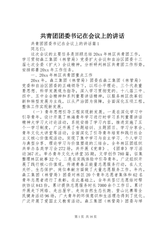 共青团团委书记在会议上的讲话