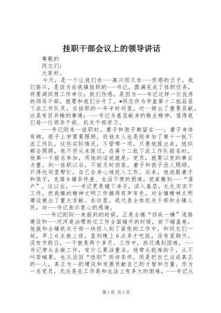 挂职干部会议上的领导讲话