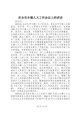 在全市乡镇人大工作会议上的讲话