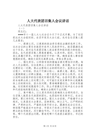 人大代表团召集人会议讲话