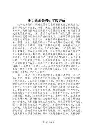 市长在某县调研时的讲话