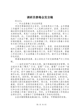 调研员禁毒会发言稿