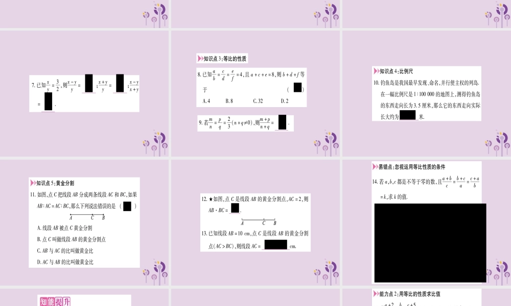 九年级数学上册 第22章 相似形 221 比例线段 第2课时 比例的性质与黄金分割作业课件 (新版)沪科版 课件
