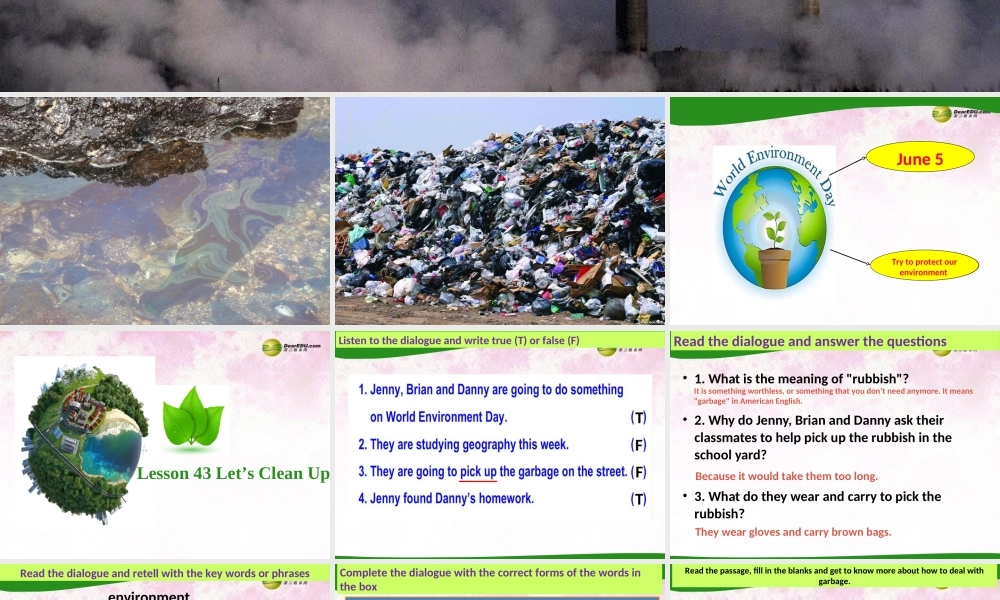 八年级英语下册 Unit 8 Save Our World Lesson 43 Let's Clean Up！课件 (新版)冀教版 课件