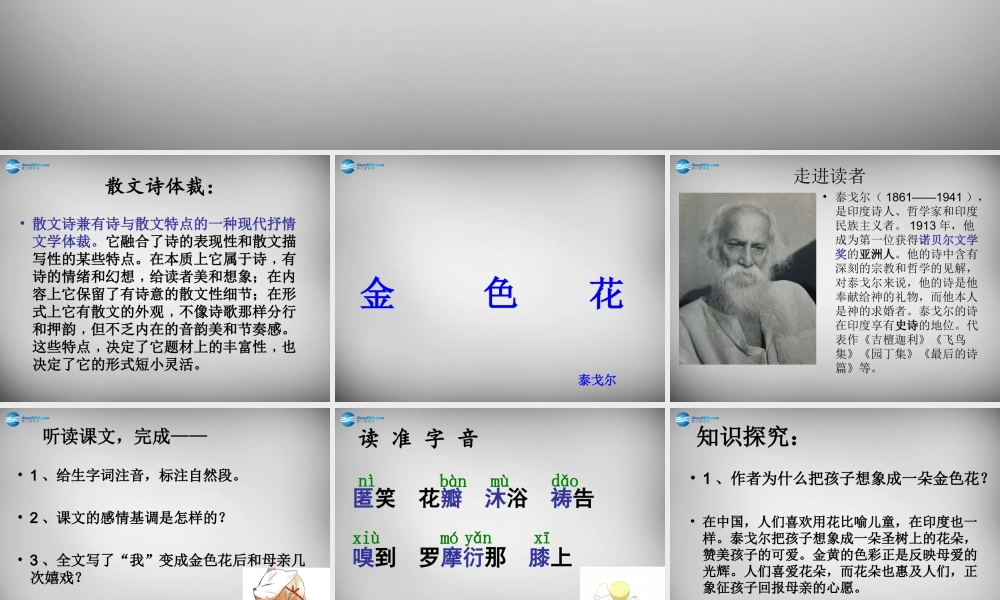 中学七年级语文上册 第4课(散文诗两首)金色花课件 (新版)新人教版 课件