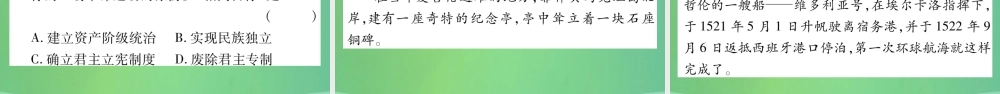 中考历史复习 第一篇 教材系统复习 4 世界古、近代史 第二学习主题 资本主义的兴起和欧美资产阶九年级革命习题课件