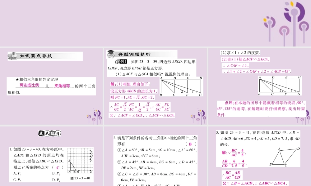 九年级数学上册 第23章 图形的相似 233 相似三角形 2332 相似三角形的判定(第2课时)课件 (新版)华东师大版 课件