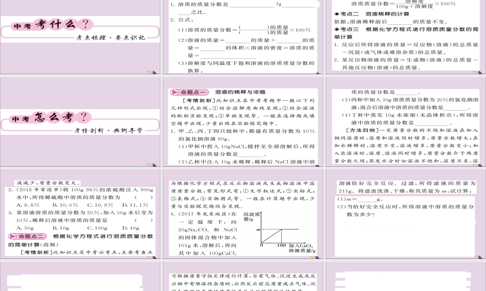 中考化学总复习 第一轮复习 系统梳理 夯基固本 第19讲 溶液的浓度课件