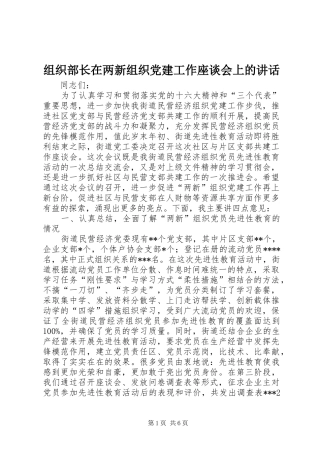 组织部长在两新组织党建工作座谈会上的讲话