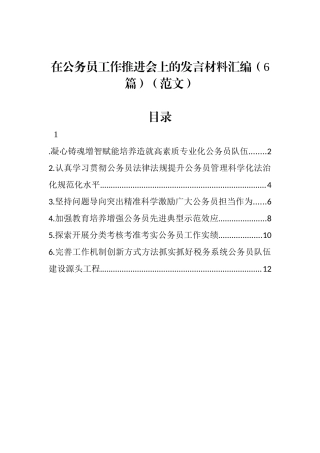 在公务员工作推进会上的发言材料汇编（6篇）（范文）