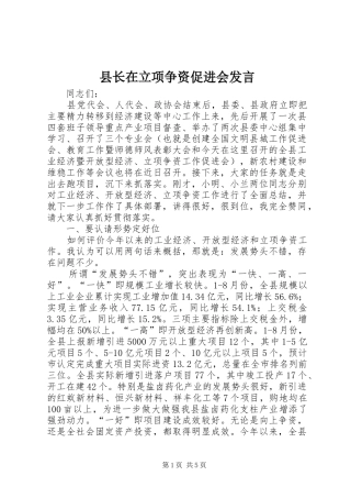 县长在立项争资促进会发言