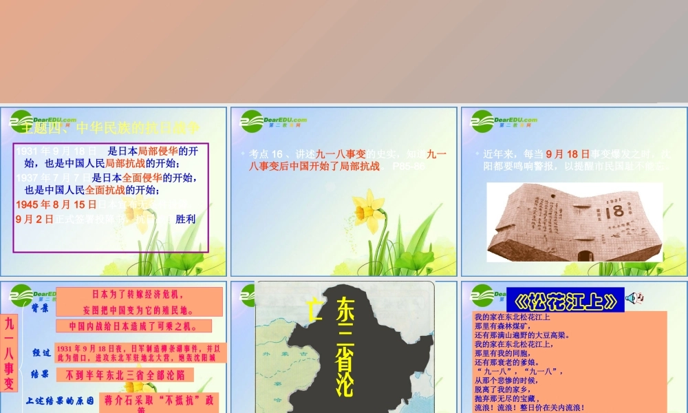 中考历史 第一轮复习课件－八上第四单元抗日战争 课件北师版 八年级历史 中考考点第一轮复习课件(原创精品 针对陕西中考)北师大版 ( 六套)