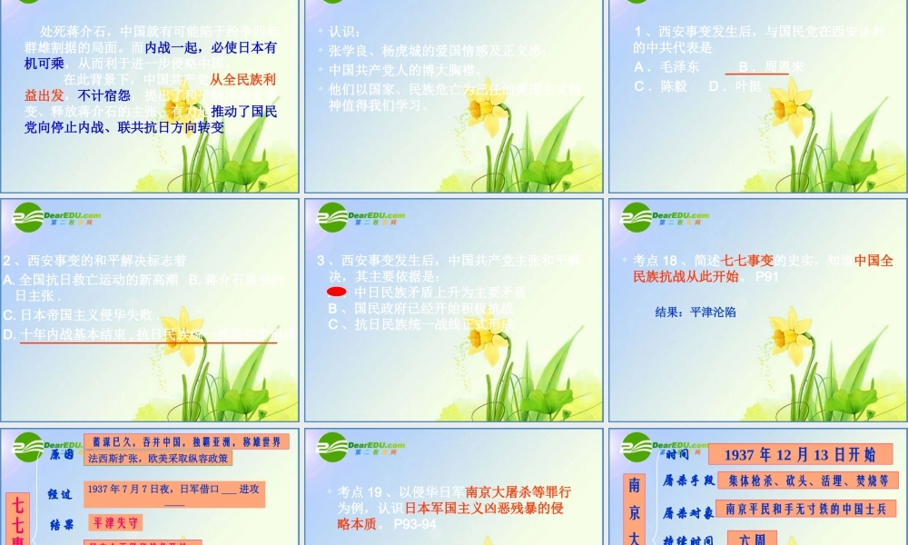 中考历史 第一轮复习课件－八上第四单元抗日战争 课件北师版 八年级历史 中考考点第一轮复习课件(原创精品 针对陕西中考)北师大版 ( 六套)