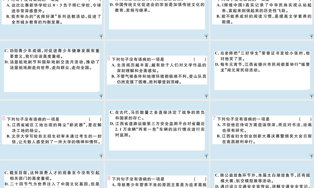 九年级语文上册 专题三 语病辨析作业课件 新人教版 课件