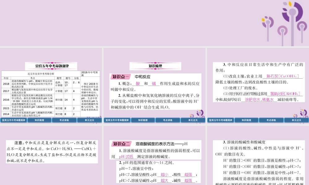 中考化学总复习 第1编 教材知识梳理 第10单元 酸和碱 第2讲 酸和碱的中和反应(精讲)课件