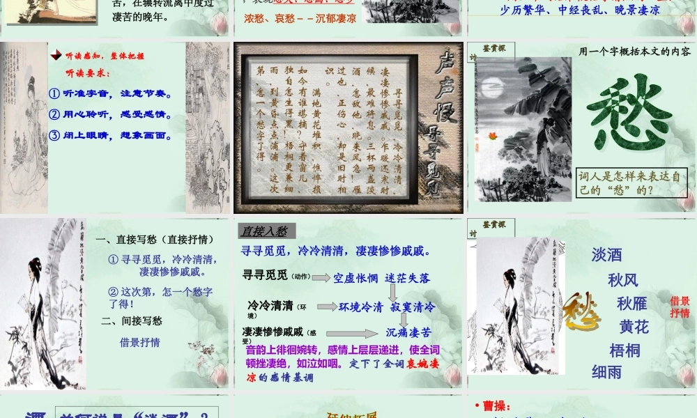 山东省冠县一中高二语文 声声慢课件 新人教版 课件