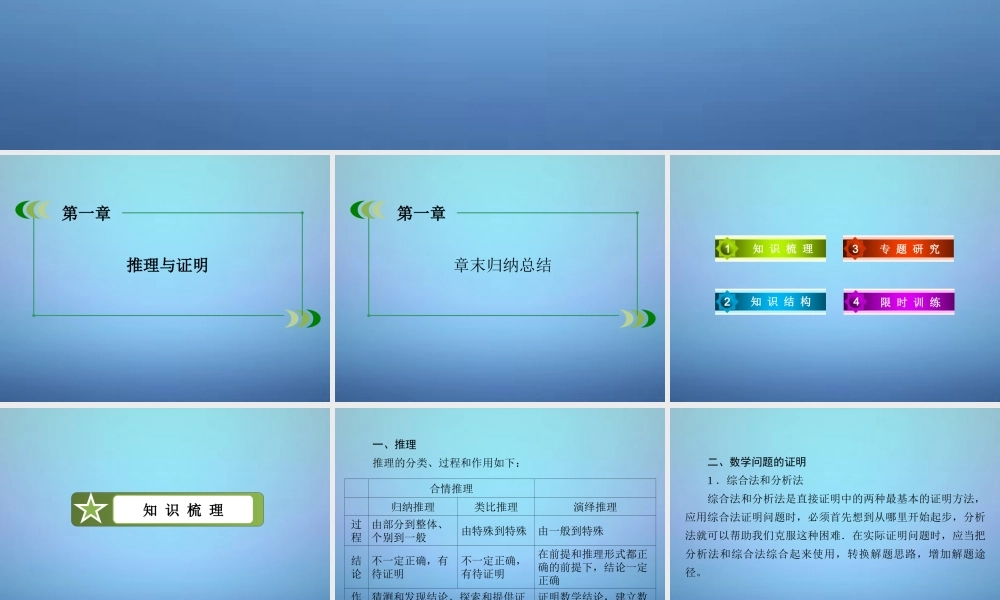 数学 第一章 推理与证明章末归纳总结课件 北师大版选修2 2 课件