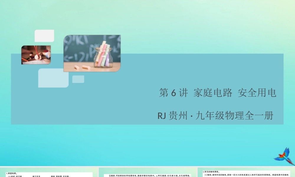 九年级物理全册 第6讲 家庭电路 安全用电习题讲评课件 (新版)新人教版 课件