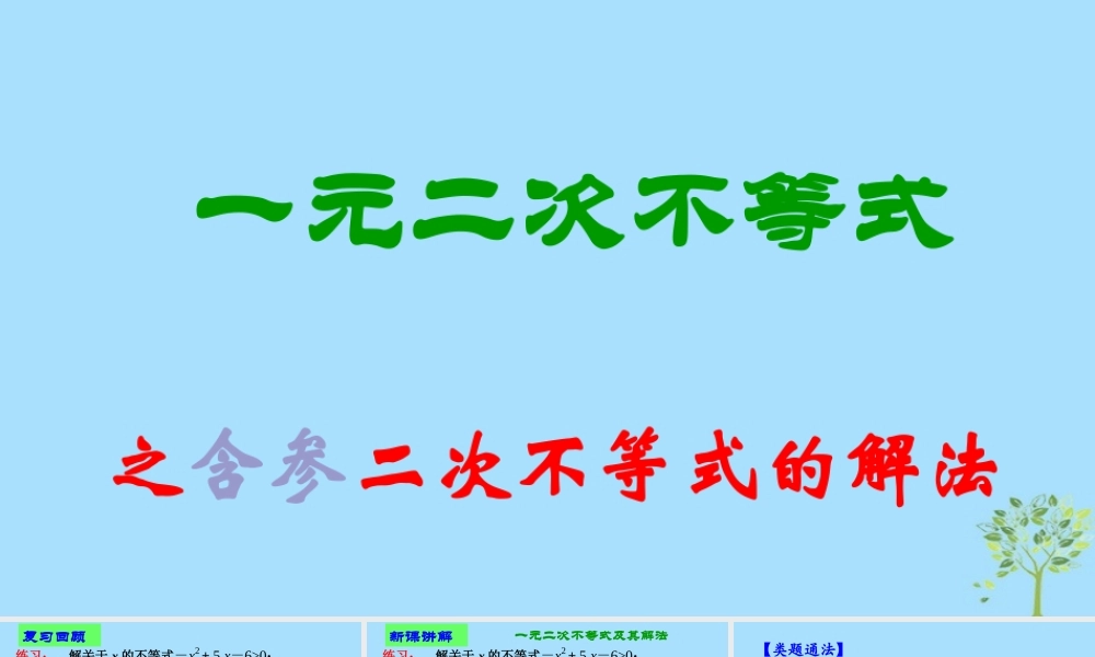 山西省忻州市高考数学 专题 含参数的一元二次不等式复习课件