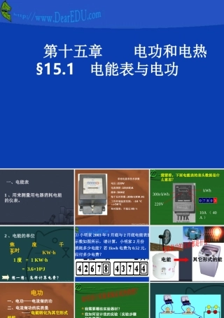 九年级物理电功和电能表课件 苏教版 课件