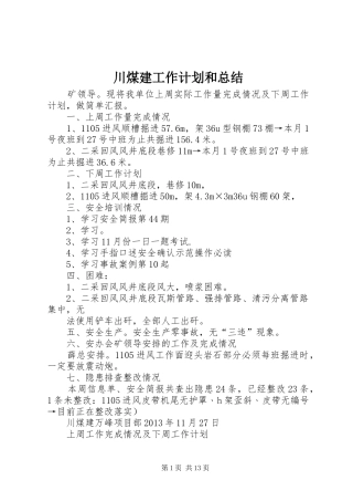 川煤建工作计划和总结