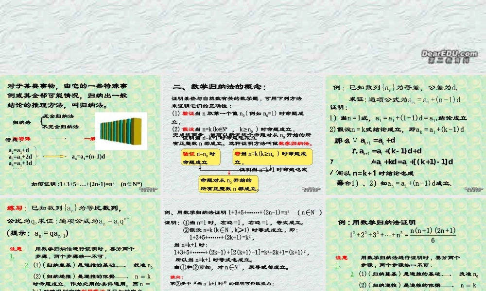数学归纳法(1) 高二数学课件数学归纳法[整理二课时]人教版 高二数学课件数学归纳法[整理二课时]人教版