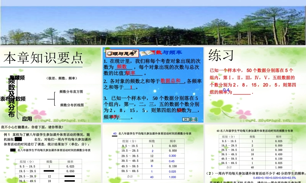 八年级数学上册 第四章频数与频率复习 课件 湘教版 课件