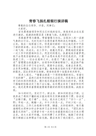 青春飞扬扎根银行演讲稿