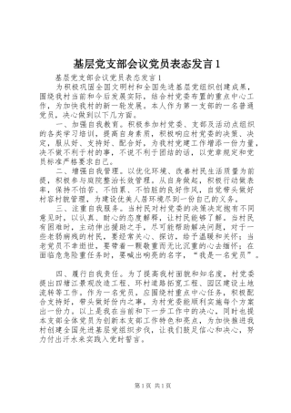 基层党支部会议党员表态发言1