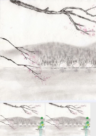 PPT动态模板：水墨风格绿叶动态